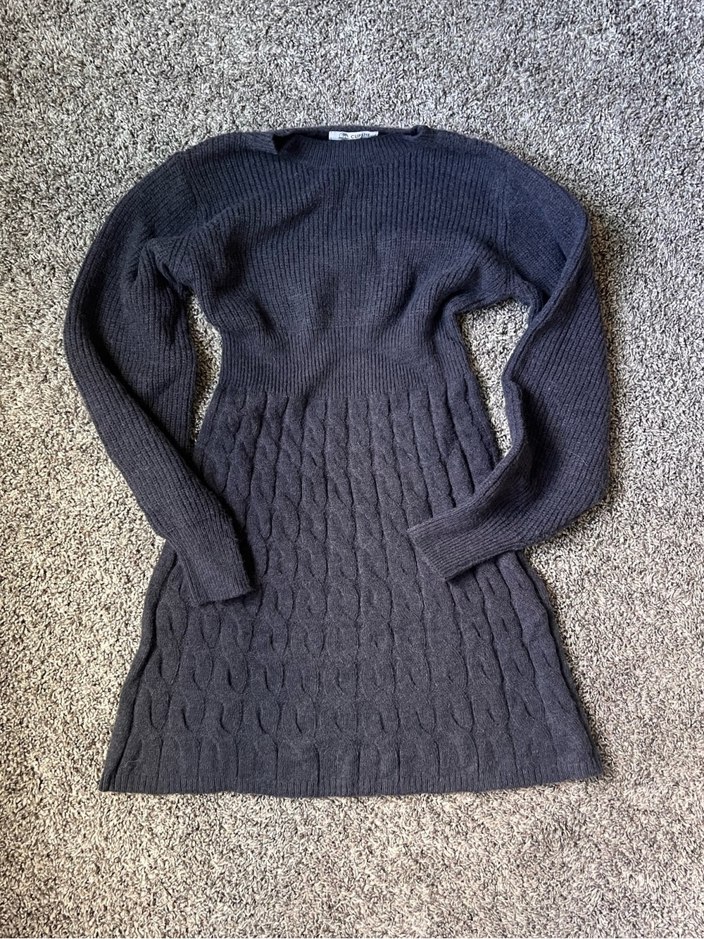 Cupshe Charcoal Cable-Knit Long Sleeve Sweater Dress